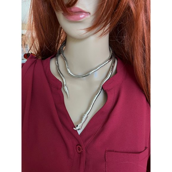 Silver snake necklace choker chunky big statement oversized large necklace cobra - Picture 6 of 8